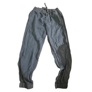 Manufacture du Lin100% Linen Blue Jogger Pants Elastic Waist French Artisan Made